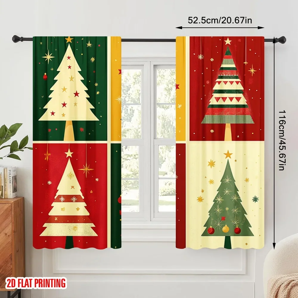 2pcs,2D plane printing Curtain Popular Christmas Tree Stars Ornaments (3) Polyester Fabric (without rod) All Seasons for Living