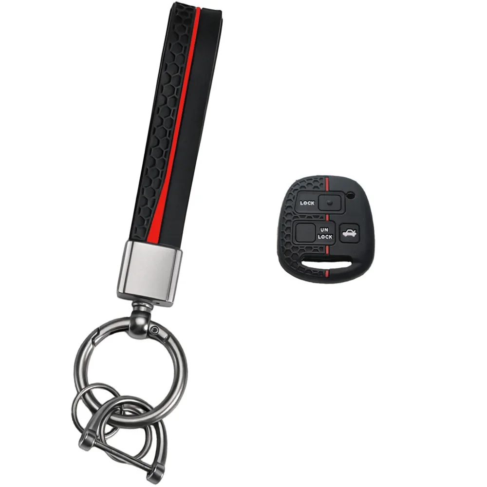Athletic Red Edge Silicone Fob Wrap With Keychain For Toyota Avensis Yaris Anti-drop 3 Button Smart Car Remote Key Cover