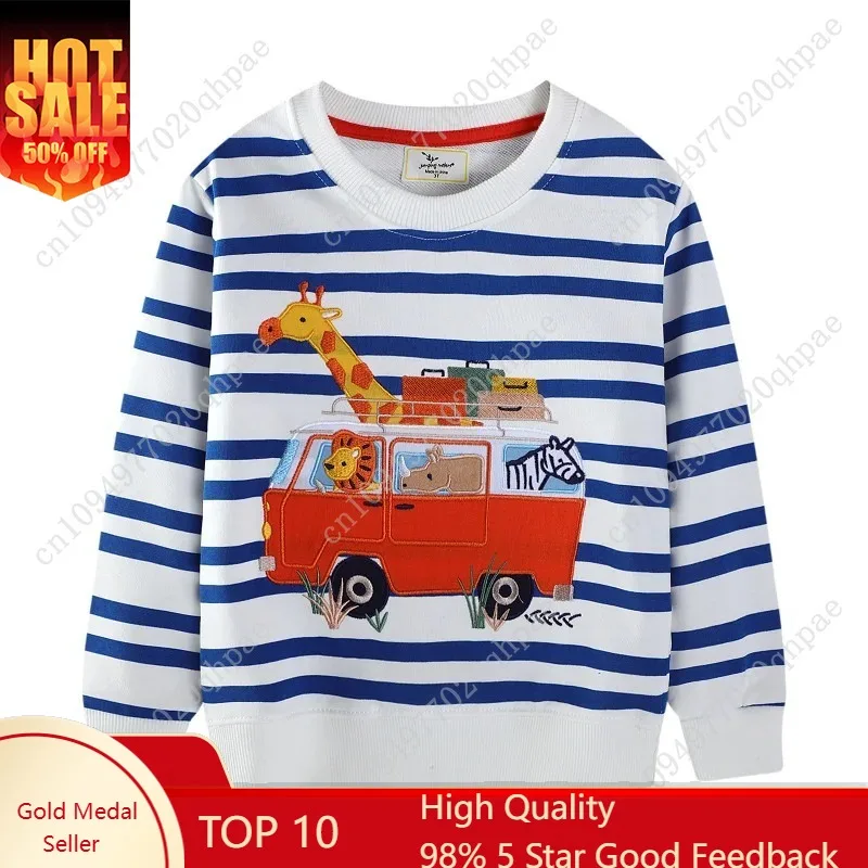 

Детские толстовки Jumping Meters 2-7T, дизайн 2025 года, для мальчиков и девочек, с вышивкой грузовиков и машинок, с капюшоном, с длинным рукавом, осенние топы