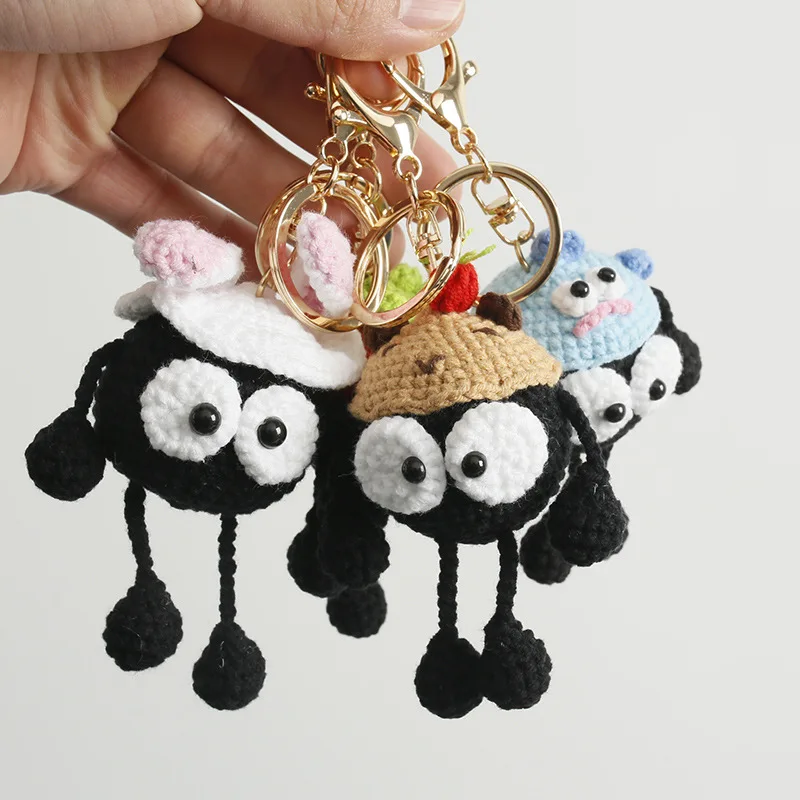 Kawaii Black Briquettes Crochet Keychains For Bag Pendant Cute