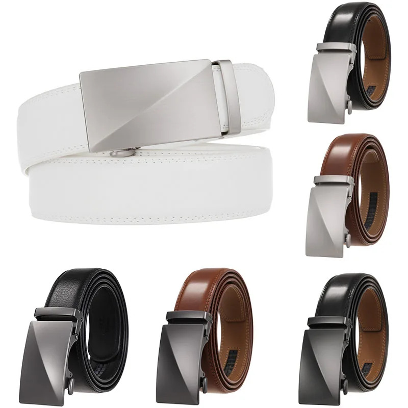 

Luxury Brand Men Cowskin Leather Belt Metal Automatic Buckle Ratchet Belt with Buckle No Holes White Black Coffee Brown