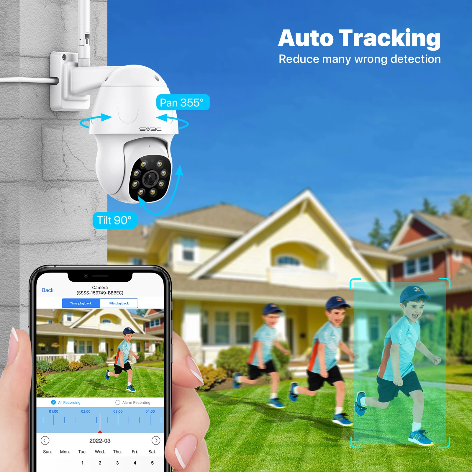 5MP Wifi Security PTZ Camera, SV3C Outdoor Wireless Home Surveillance CCTV, AI Human Detect,Color Night Vision,Metal Shell,Onvif