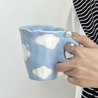 320ML Blue Cloud Hand Pinch Mug, Underglaze Color Ceramic Milk Coffee Cup, Office Drinking Ceramic Couple Breakfast Student Gift