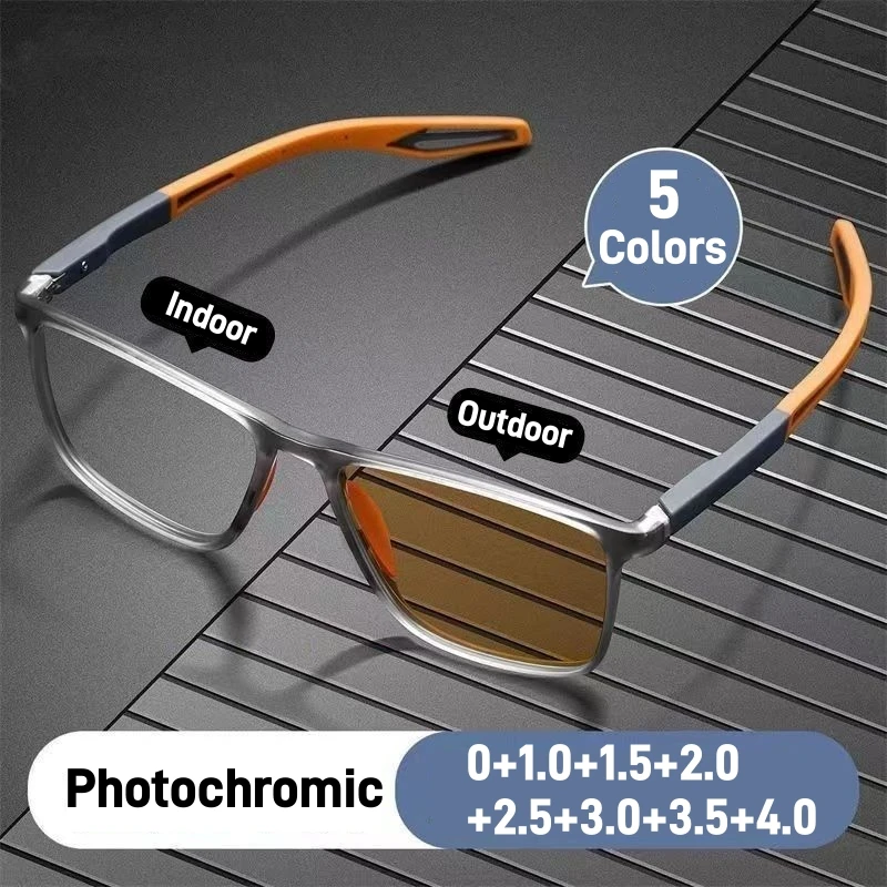 Retro TR90 Frame Photochromic Reading Glasses Women Men Trendy Presbyopia Eyewear Vintage Discoloration Sunglasses 0 +1.0 +4.0