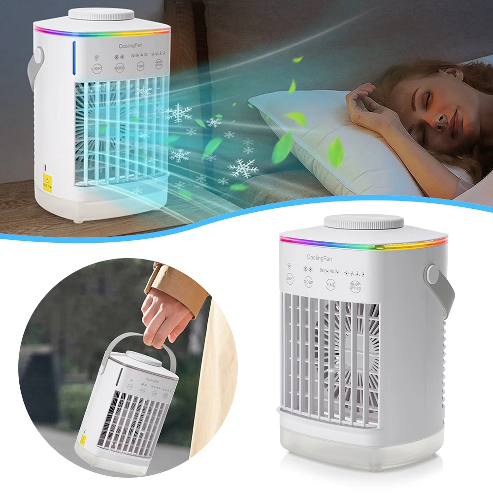 

Портативный кондиционер, 7 светодиодов, 4 скорости, охладитель воздуха, вентилятор для свежего воздуха, ручной вентилятор, персональный кондиционер для охлаждения воздуха