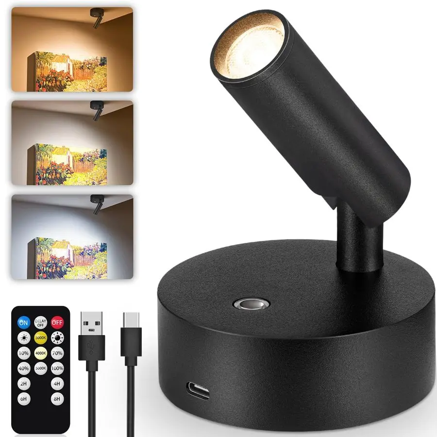 

Беспроводной светодиодный прожектор для помещений, перезаряжаемый, на батарейках, с пультом ДУ, диммируемый, для подсветки картин и интерьеров