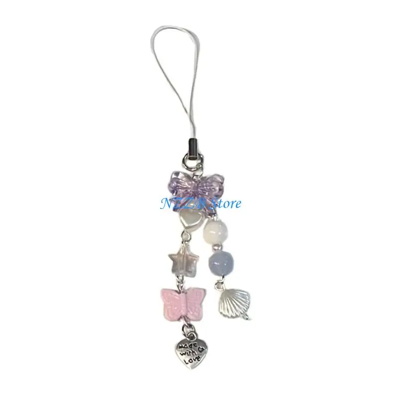 

T21F Elegant Beaded Keychain Butterfly Phone Charm Simple Aesthetic Gift Keyring Bag Pendant Suitable for Various Occasion