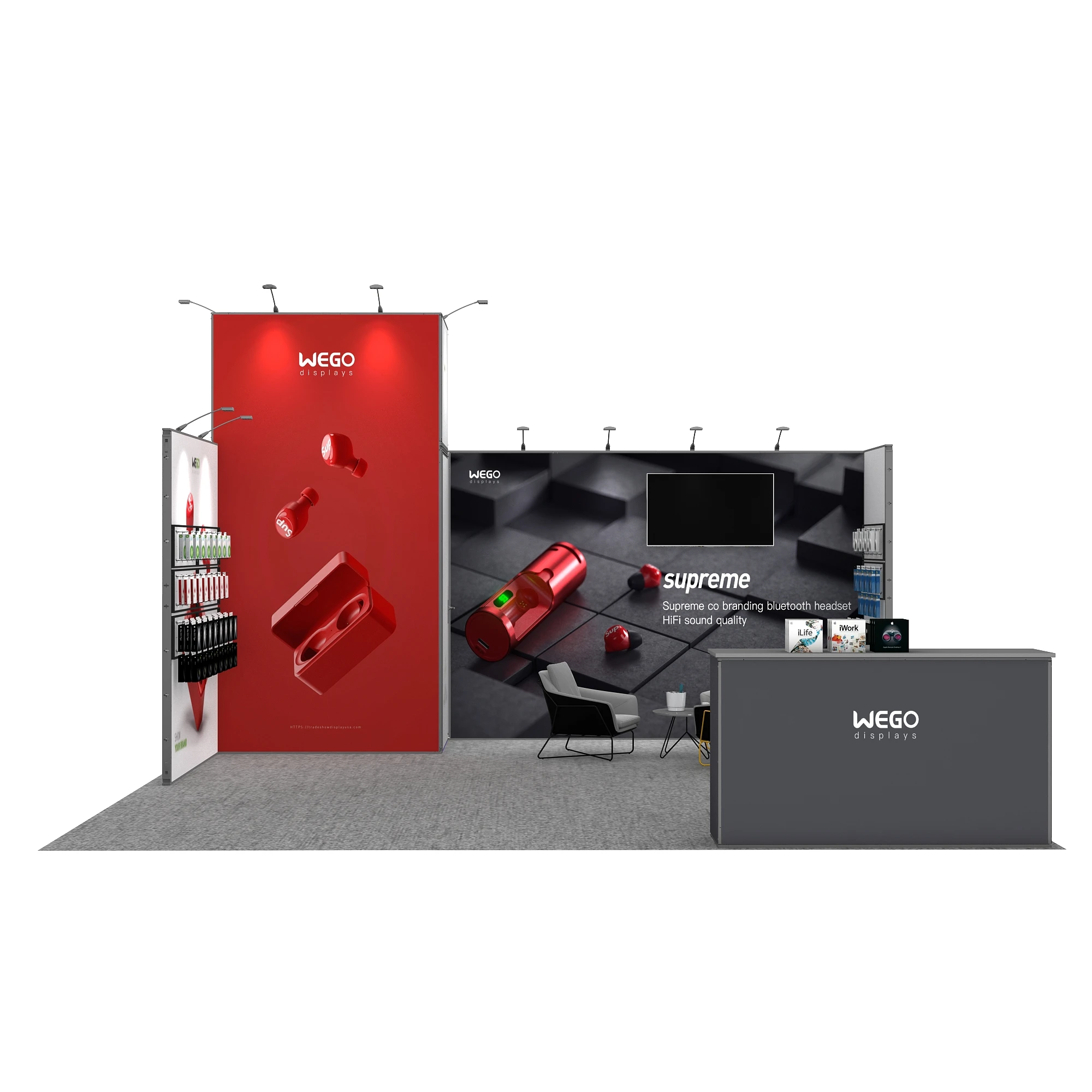 Cabina espositiva modulare da 20x20 piedi 6x6 Grande cabina per esposizione commerciale Supporto per cabina facile da montare con spazio di archiviazione