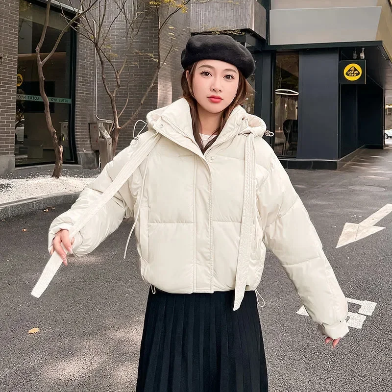 

Женское зимнее хлопковое пальто, новинка 2025 года, женская свободная хлопковая стеганая куртка, однотонные парки с капюшоном, женское пальто-пуховик, зимняя верхняя одежда