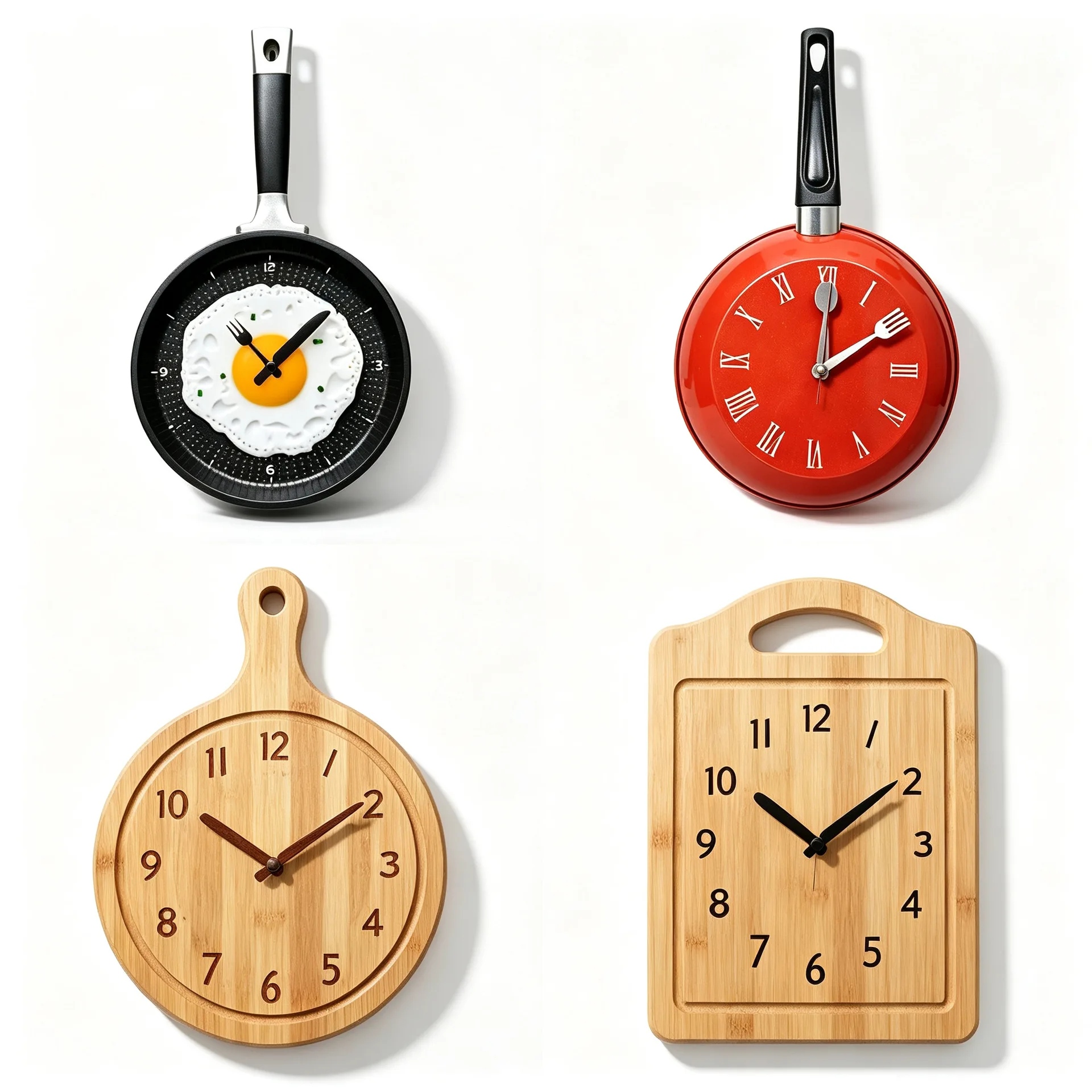 Creative Kitchen Wall Clocks Non-Ticking Novelty Frying Pan Bamboo Cutting Board Shape Hanging Clock For Home Dining Room Decor
