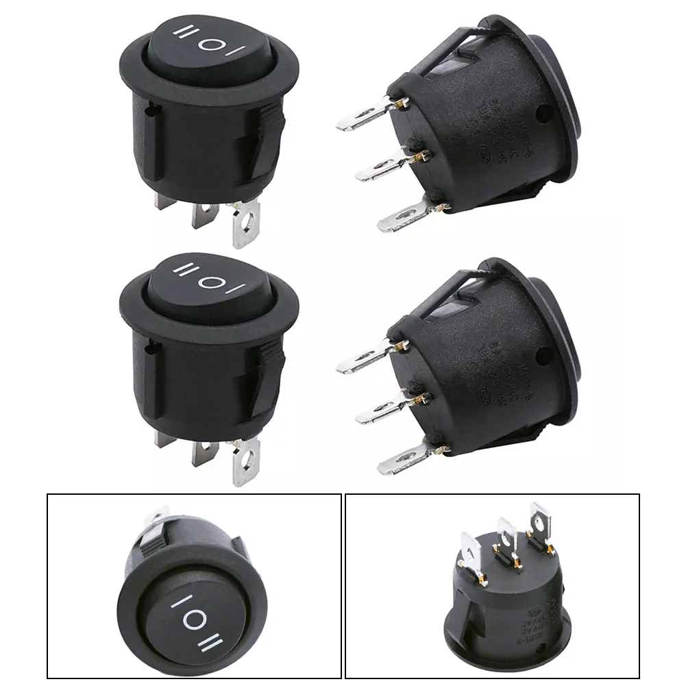 4Pcs Boat Rocker Switch 3 Pin 3 Position(On)-Off-(On) 6A 250V/10A 125V Black 4PCS Boat Switch KCD1-105 Round Rocker Switch 10A 1