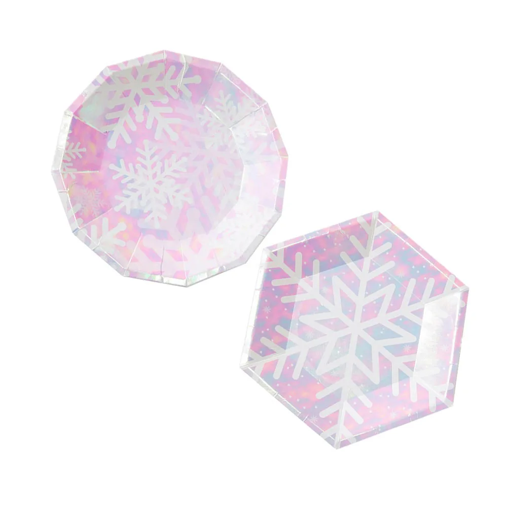 

16PCS Disposable Paper Tray Plates Christmas Snowflake Pattern Party Wedding Celebration Fruit Dessert Cake Food Tray Tableware