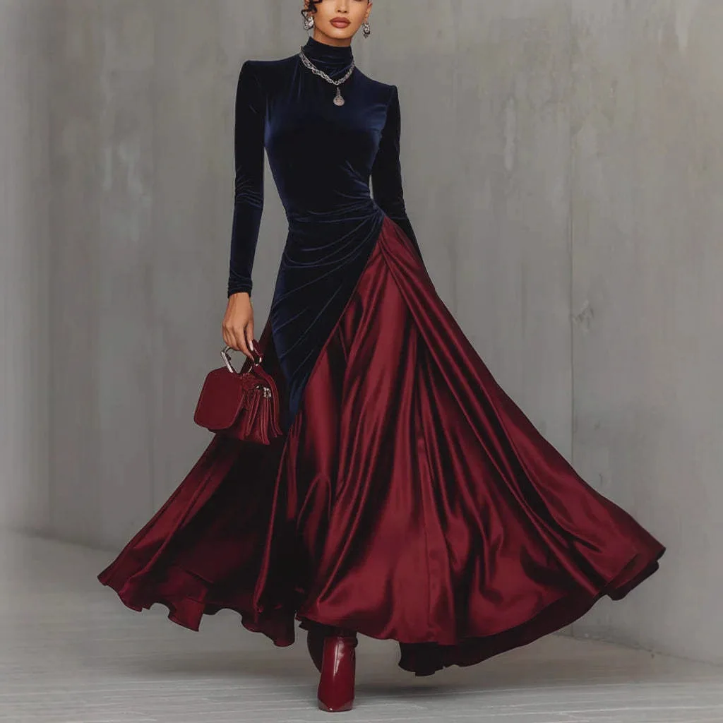 Elegantes langes Partykleid für Damen, 2025, Herbst, Winter, Herbst, Winter, modisch, hoher Kragen, lange Ärmel, schlanke Maxikleider, lässig