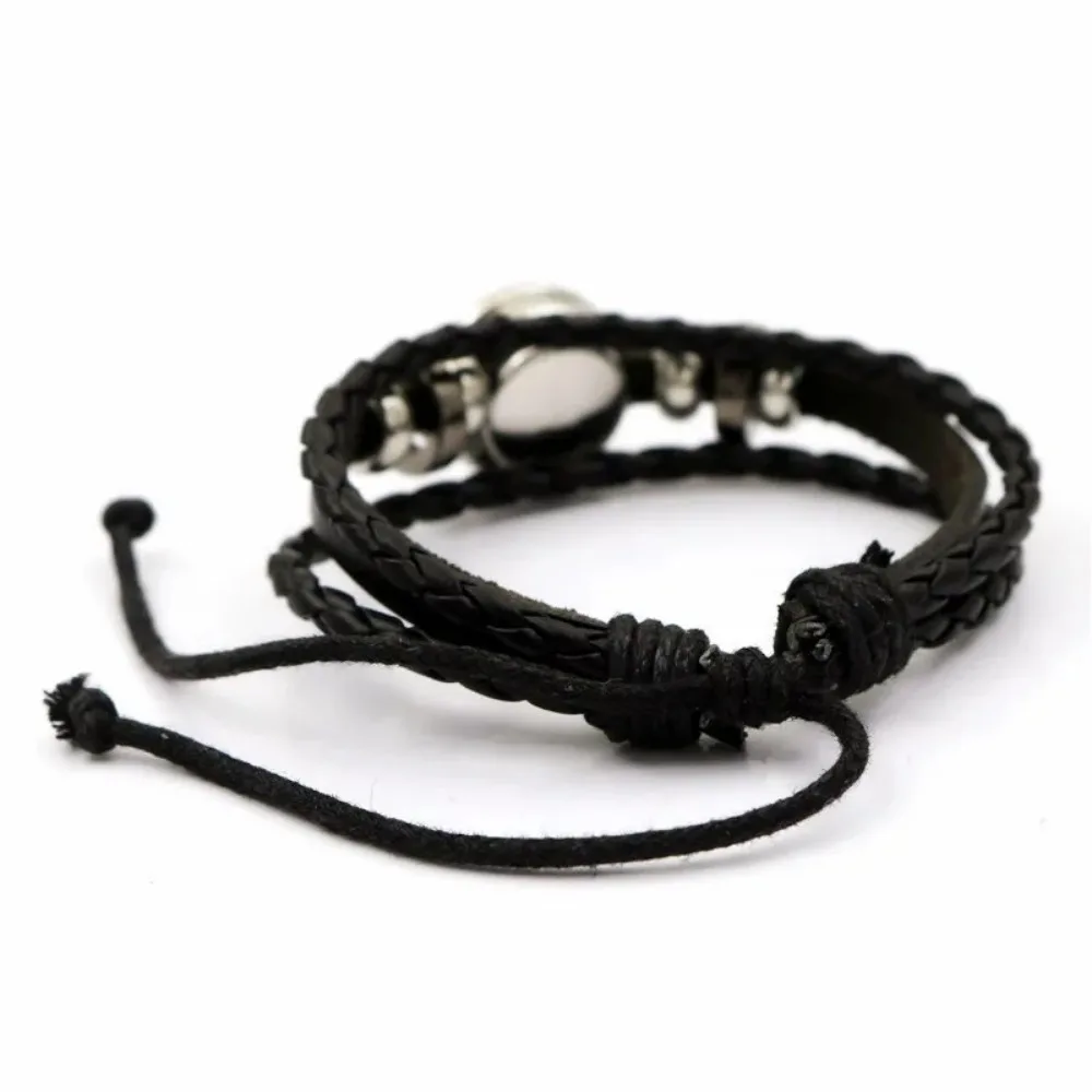 Weave Leather Bracelet Glass Cabochon Adjustable Bangle Jewelry for Women  Gift image 4