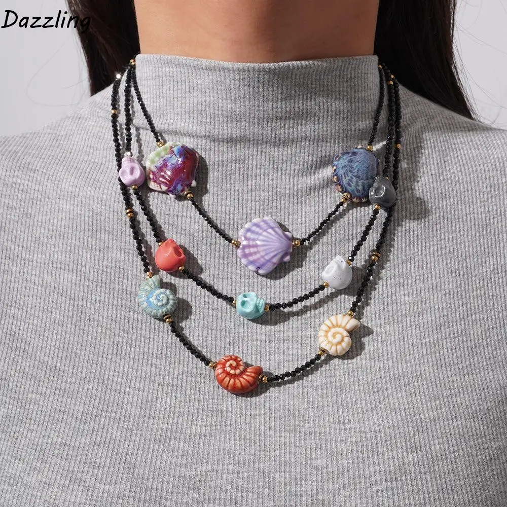 

Trendy Crystal Conch Shell Necklace Pearl Sea Beach Bohemia Beads Chain Choker Handmade Jewelry Ocean Style Beach Choker Summer