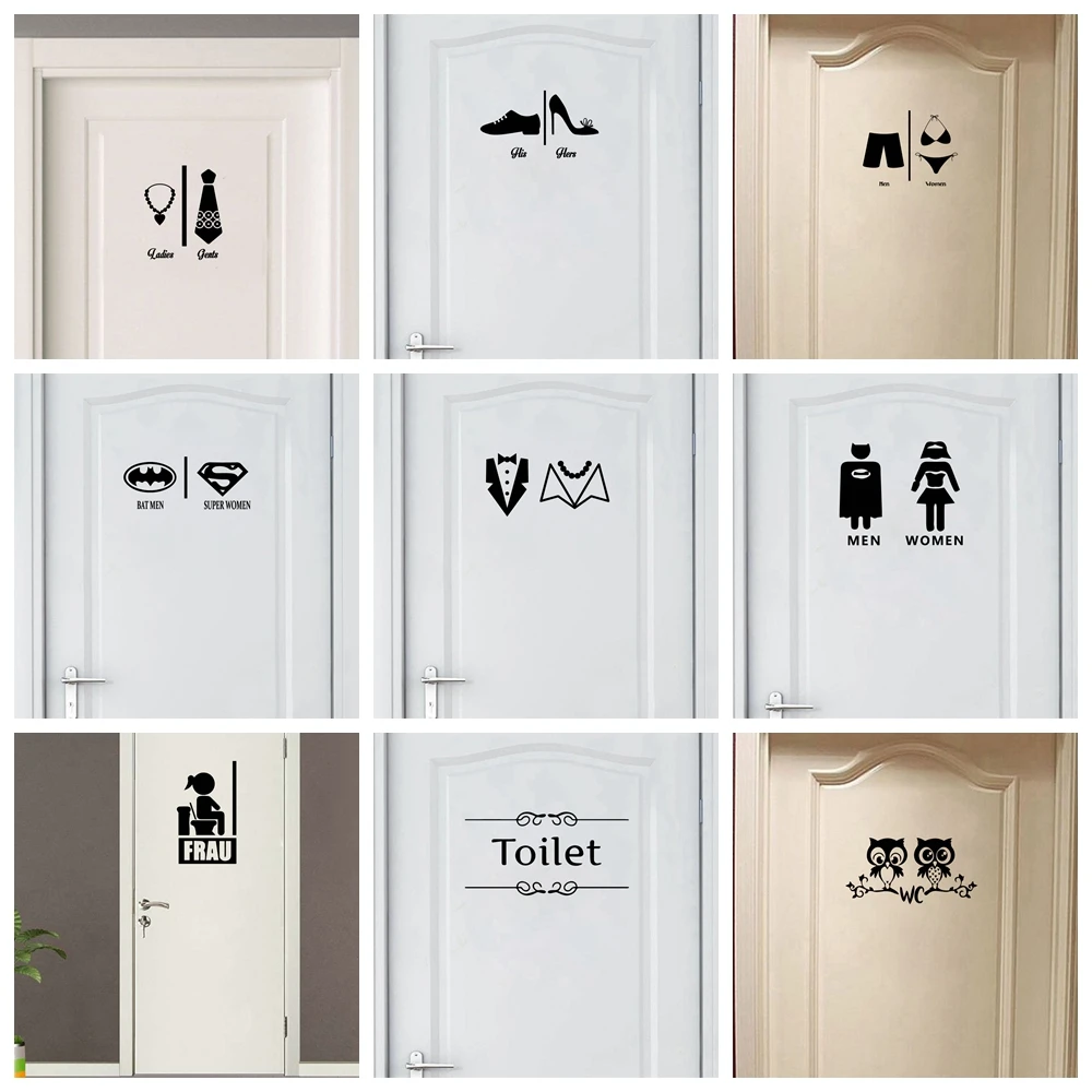 1 pz fai da te WC o WC Nursery Wall Stickers vinile Art decalcomanie per la decorazione della porta del bagno adesivi murali carta da parati