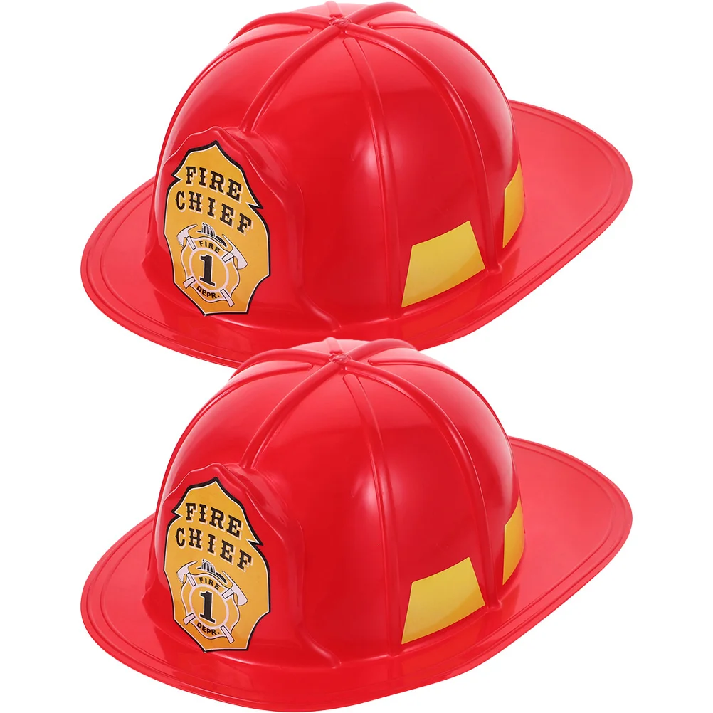 

2 Pcs Dress up Fireman Hat Role Playing Game Red Costume Accessory Pvc Plastic Material Child