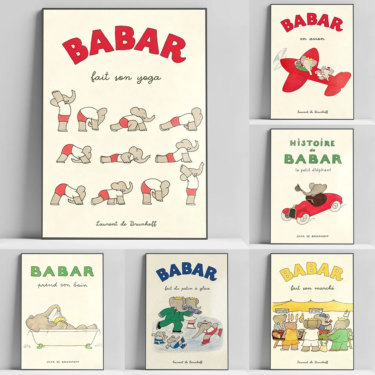 Cartoon-Elefant, Babar, Familie, Auto, niedliches Anime-Poster, Innenposter für Wanddekoration, Heimdekoration, Küchendekoration