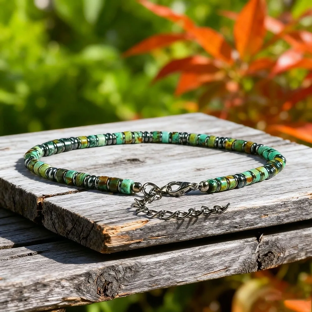 Casual Style African Turquoise Pill-Shaped Beaded Money Bracelet, Attracts Wealth, Abundance, and Prosperity, Handmade Natural Stone Skin-Friendly Jewelry, Suitable for Daily Wear and Gift-Giving