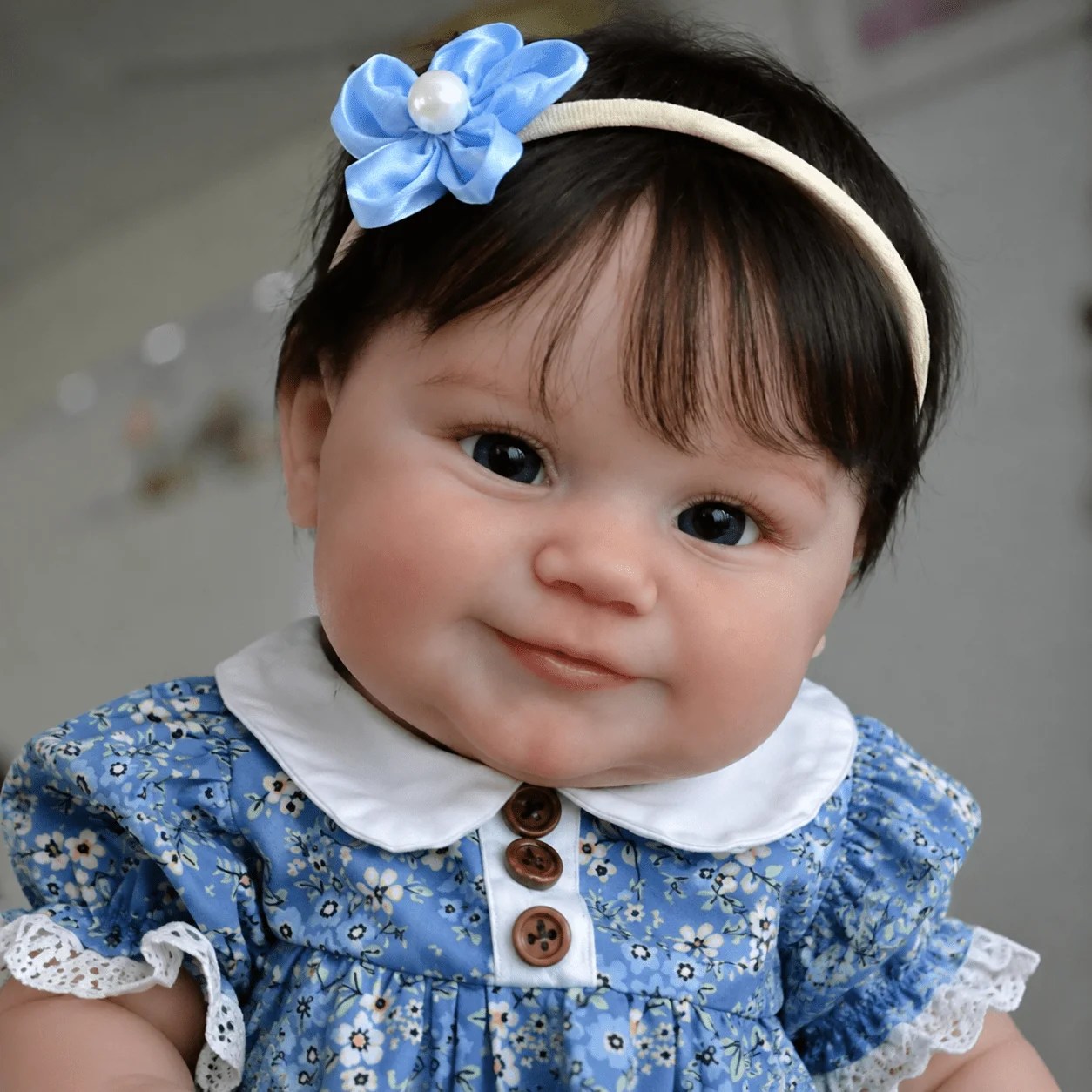 

BZDOLL 50CM Full Vinyl Lifelike Baby Doll, 20IN Reborn Bebe, Smiling Toddler Style, 3D-paint Skin Art with Vein, Girl Play Gift