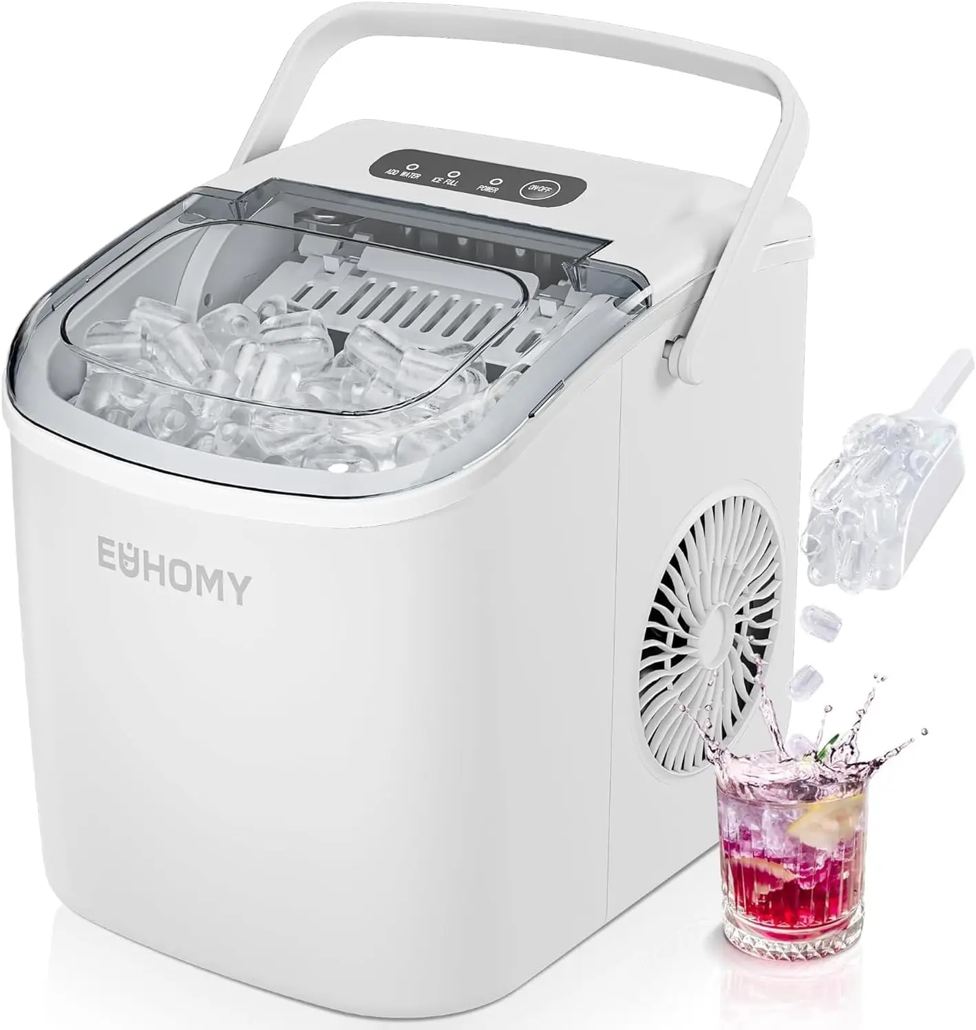 

Portable Countertop Ice Maker, 26lbs Daily, 9 Cubes in 6 Mins, Auto-Clean for Home Kitchen Camping RV
