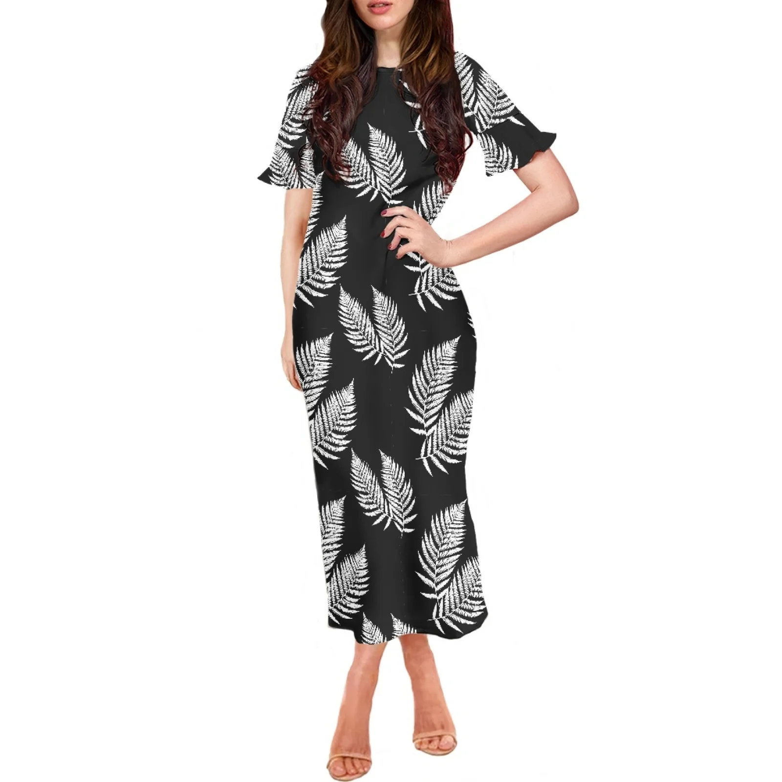 

Dresses For Women 2023 Fashion Sexy Elegance Women's Dress Summer New Style Palm Leaf Print Dress Short Sleeve Party Dress