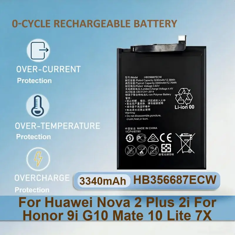 

HB356687ECW Mobile Phone Battery For Huawei Nova 2 Plus 2i For Honor 9i G10 Mate 10 Lite 7X 3340mAh Real Capacity