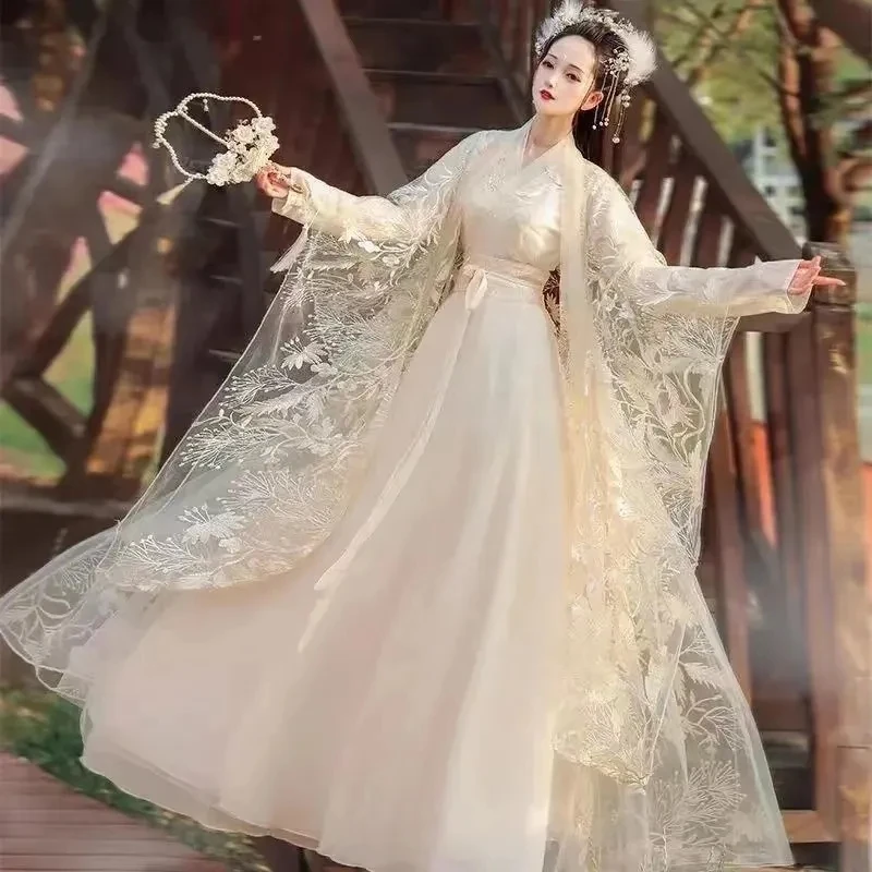 

Женский костюм для косплея Hanfu с кружевной вышивкой, летняя одежда для выступления в национальном стиле, дышащее сказочное платье в китайском стиле