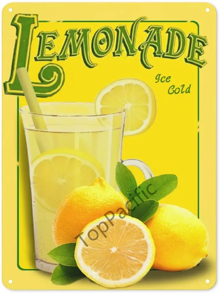 12x8 inches Vintage Ice Cold Lemonade Tin Sign, Food and Drink Retro Signs, Metal Poster Wall Plaque(89)