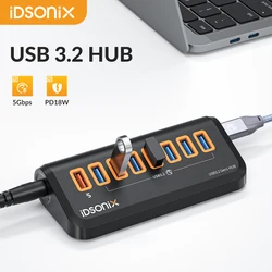 IDsonix 5Gbps HUB USB 7 porte Dock Station ad alta velocità Splitter USB per Laptop supporto Macbook trasmissione dati e ricarica rapida