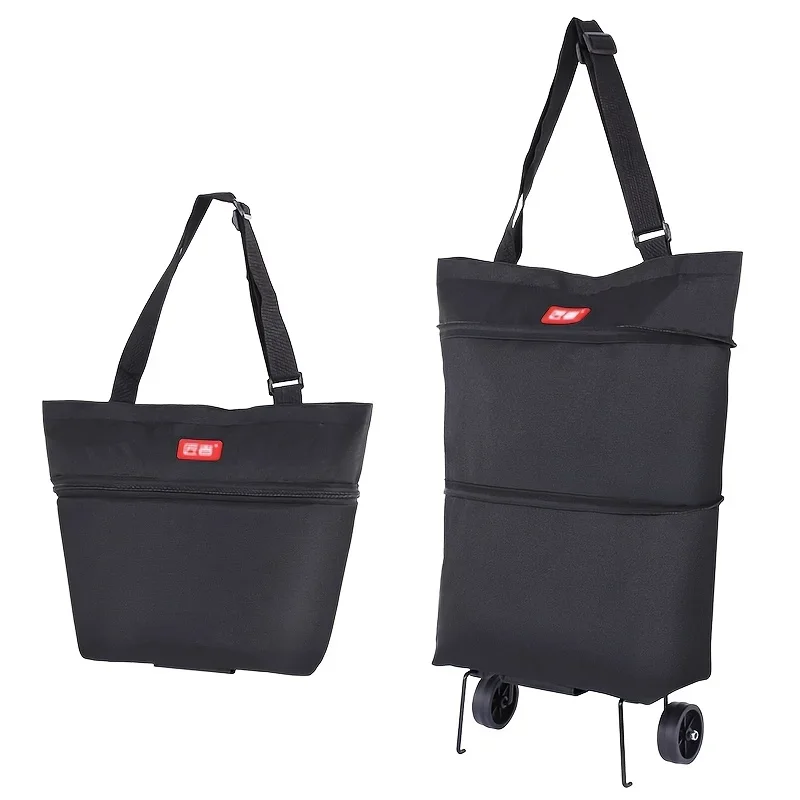 

1pc Foldable Bag Portable Shopping Cart with Wheels Lightweight Backpack Style Hand-Pulled Trolley Versatile Cart for Home Use