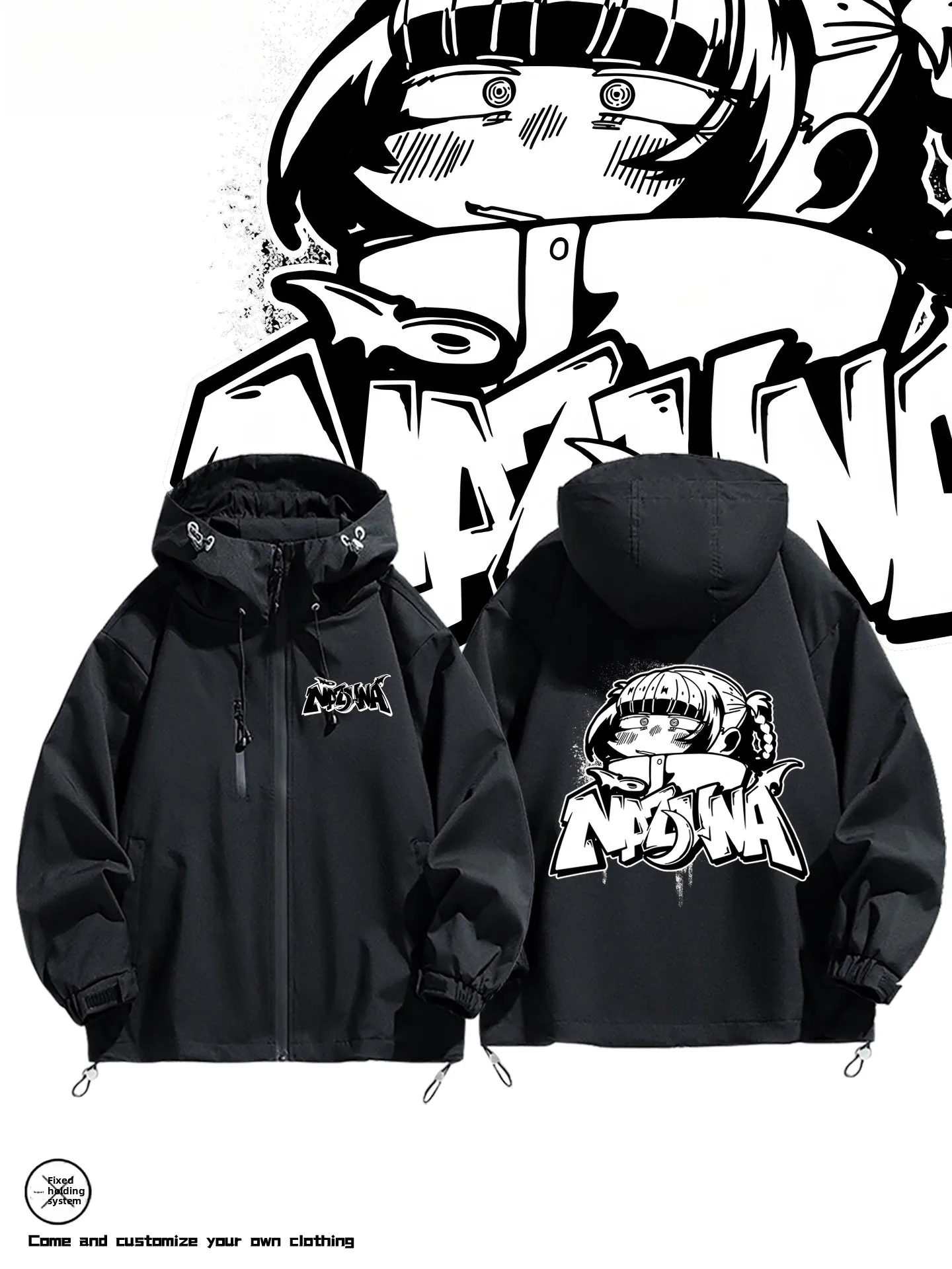 

Collaboration Edition Casual Men's Jaet Tee-in-One Windproof Polyester Fiber Print Design Hooded Zipper Closure Coat