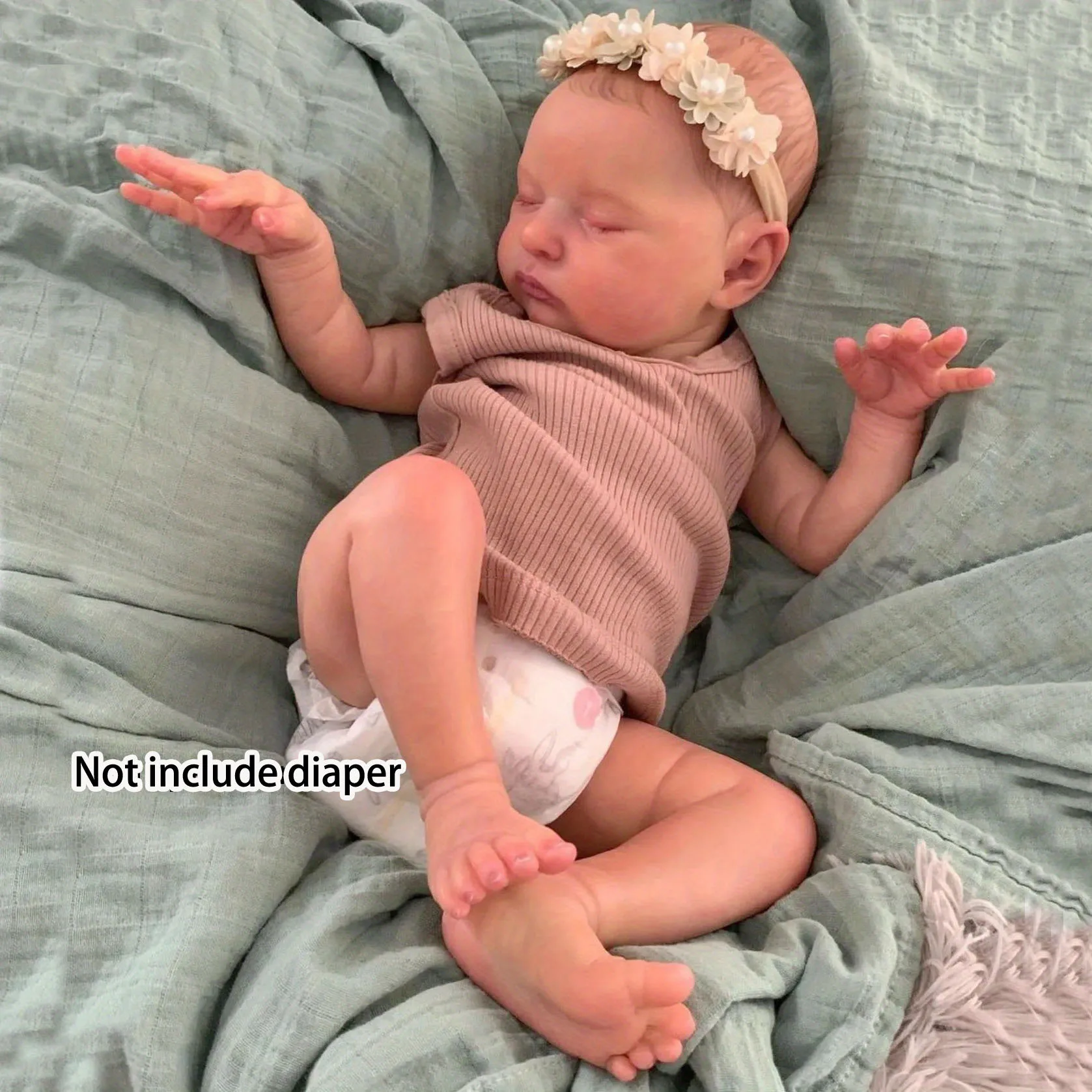 

BZDOLL 50cm 20in Realistic Asleep Reborn Doll, Vinyl & Cloth Body, 3D Skin & Veins, Kids Birthday Gift