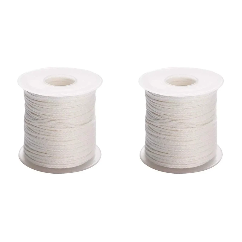 2 Roll 200Feet/61Meter White Candle Wick Cotton Candle Woven Wick For DIY Candle Making Material Smokeless Wax Core