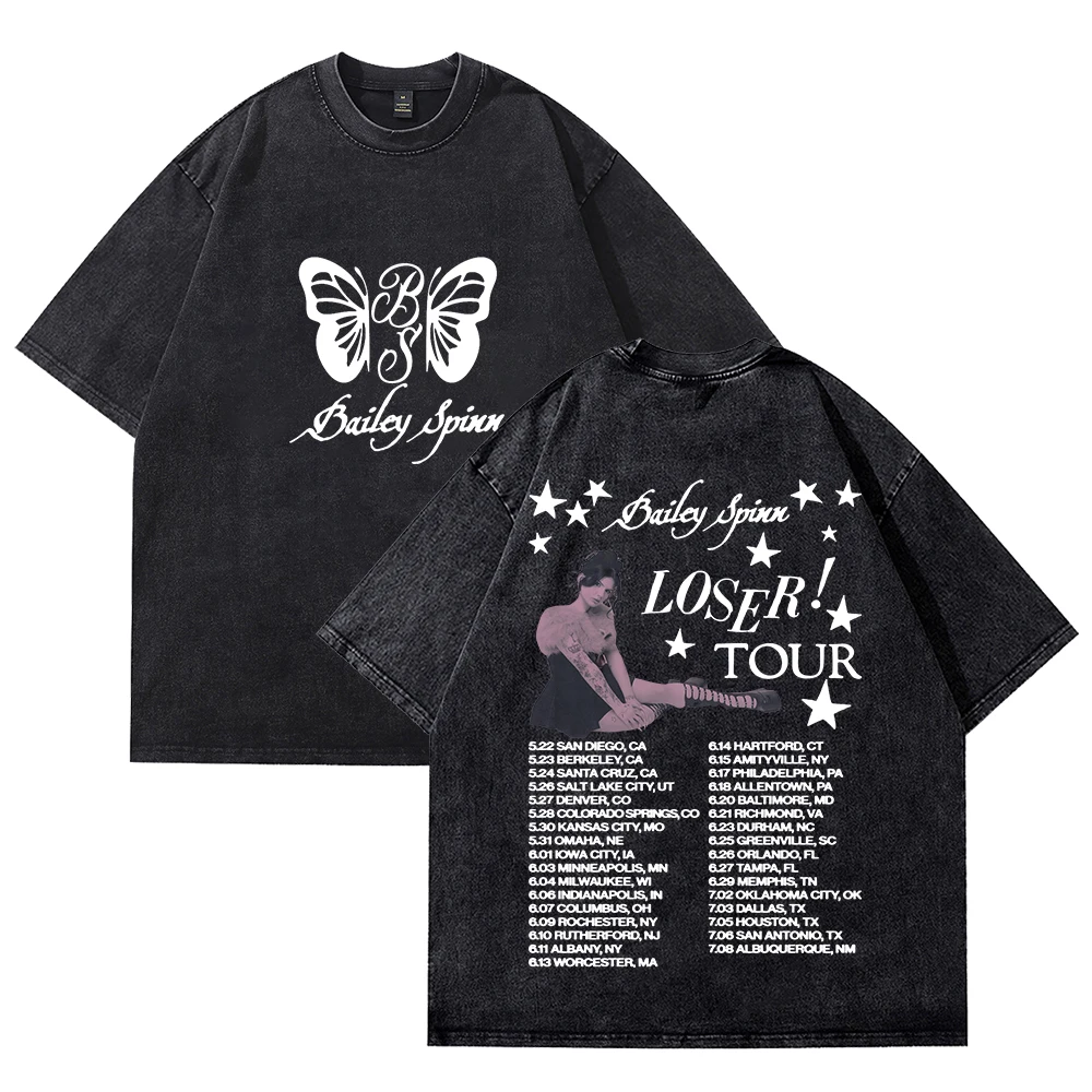 

Футболки Bailey Spinn Loser Tour 2025, винтажные хлопковые футболки унисекс с короткими рукавами и круглым вырезом, топы