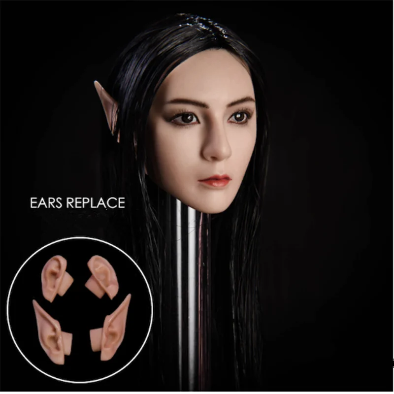 1:6 Scale Action Figure Elf Head Sculpture With Long Hair Ears Can Be Replacement For Mostly 12inch Female Body Doll Accessories