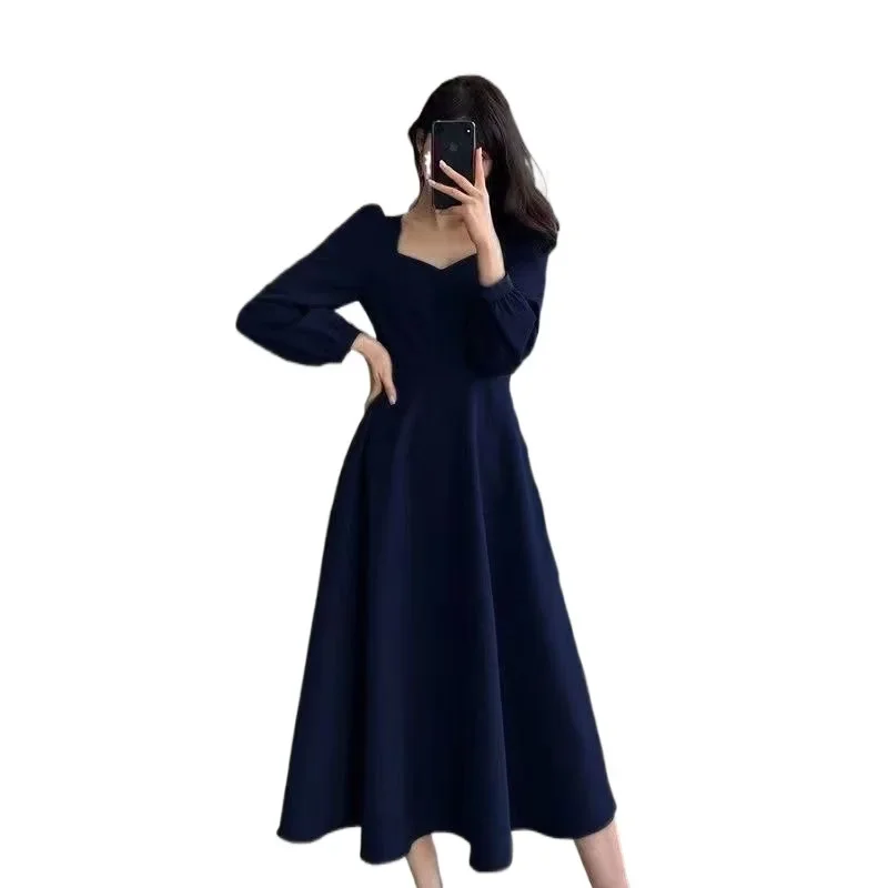 Primavera 2022 novo vintage com decote em v longo vestido preto feminino elegante legging vestido estilo hebon