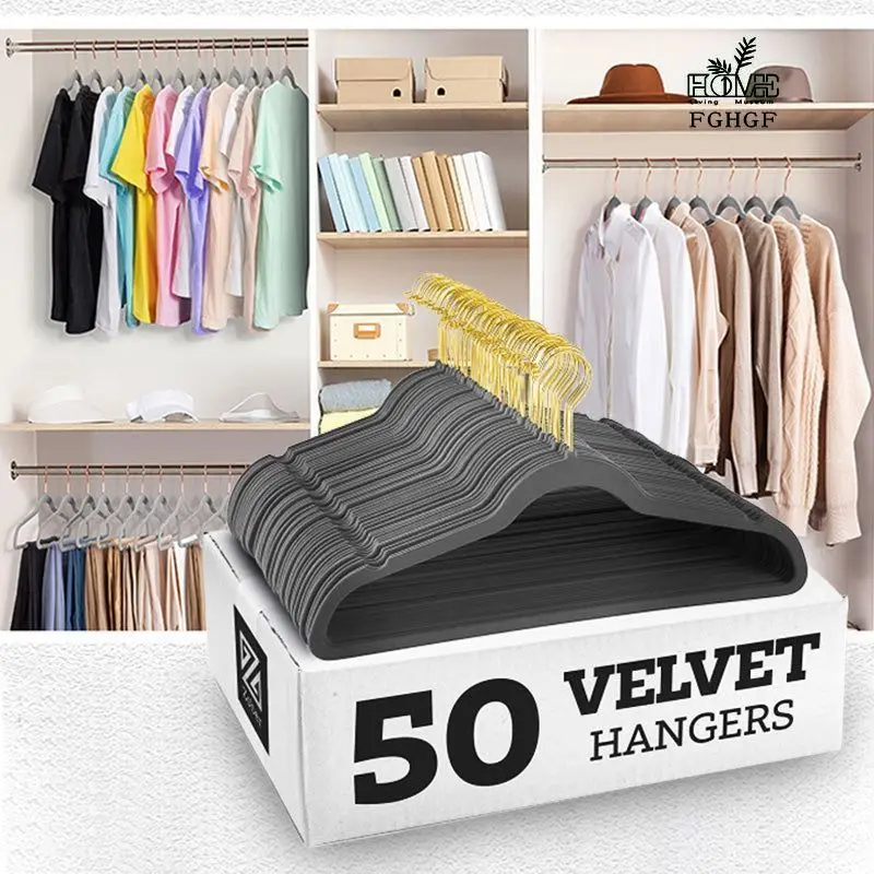 

10pcs/pack Velvet Non-Slip Clothing Hangers,45CM Seamless Flocking Hanger Dry and Wet Wardrobe Storage Adult Magic Hanger