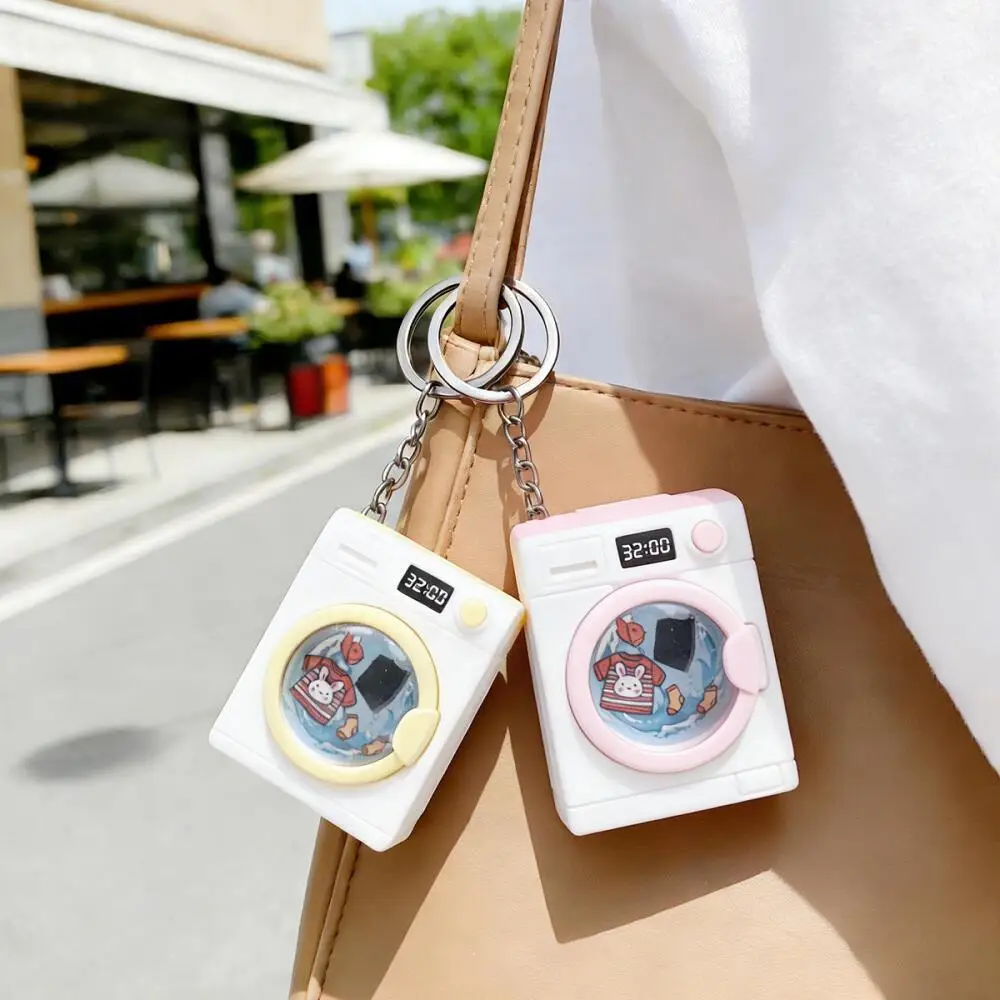 Mini Simulation Washing Machine Keychain With LED Sound Cartoon Rabbit Light Up Bag Charm Fashion Key Ring Pendant