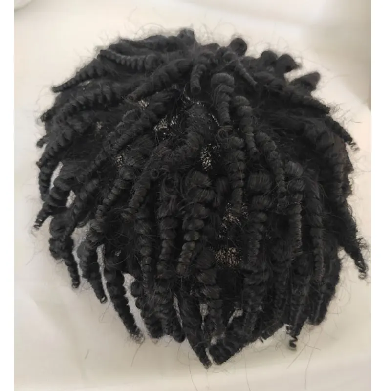 Rambut palsu untuk pria keriting kepang Mono rambut palsu dasar 1B warna hitam rambut palsu untuk pria hitam wig pengganti potongan rambut 10x8