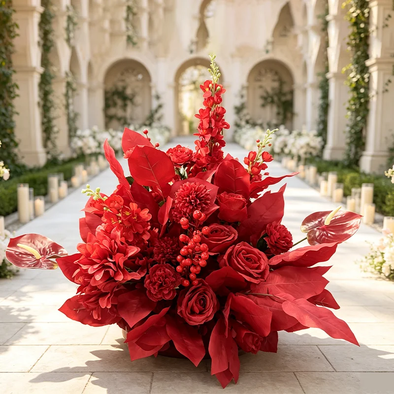 Champagnerweiße Rosen-Hortensien Künstliche Blumenkugel Luxuriöse Hochzeitstisch-Dekoration Party Bankett Esstisch Blumendekoration ﻿ – Detail 3