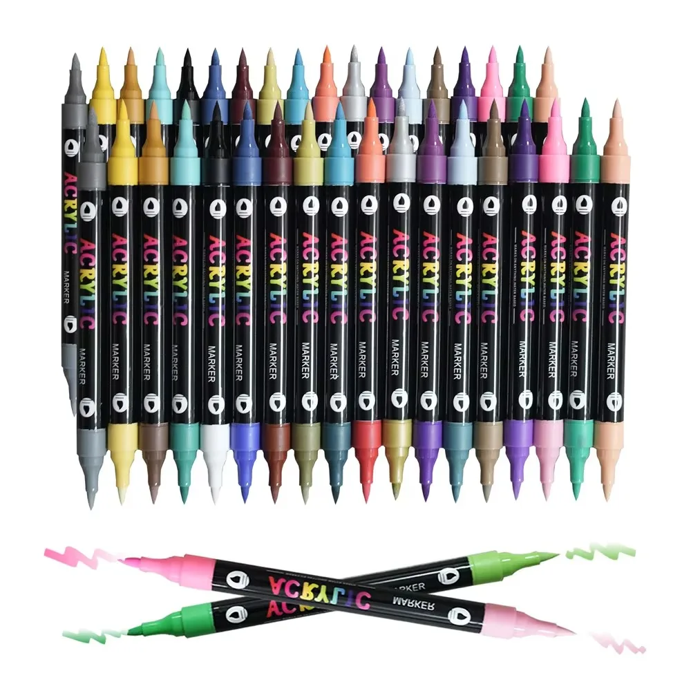 24/48/72 Colors Acrylic Paint Markers Soft Tip Multipurpose Dual Tip Graffiti Pen Dual-color Paint Pens School Office Supplies