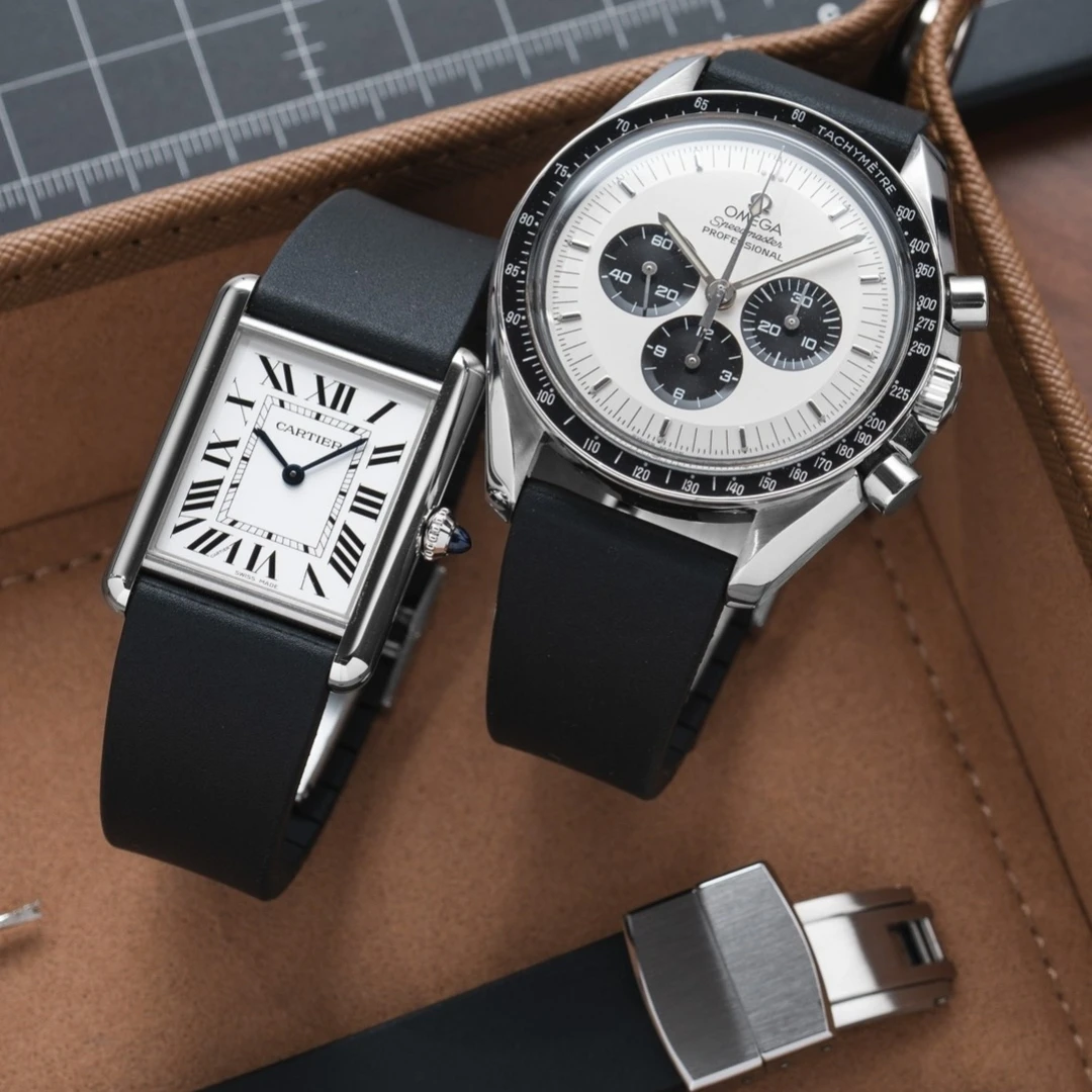 يصلح لكارتييه سانتوس تانك بالون بلو دي CTS FKM حزام ساعة مطاطي مع الإفراج السريع نشر مشبك أشرطة ساعات اليد