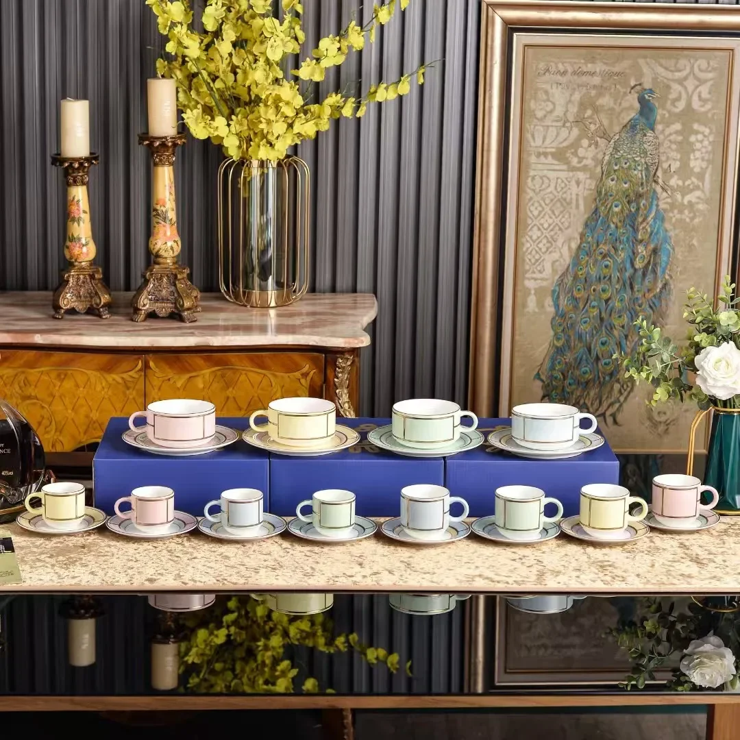 5.7x5.7x5.2cm  80ml Cups Saucer Dish Bone China Porcelain coffee 2pcs Cup with 2pcs Saucers Tea Cups