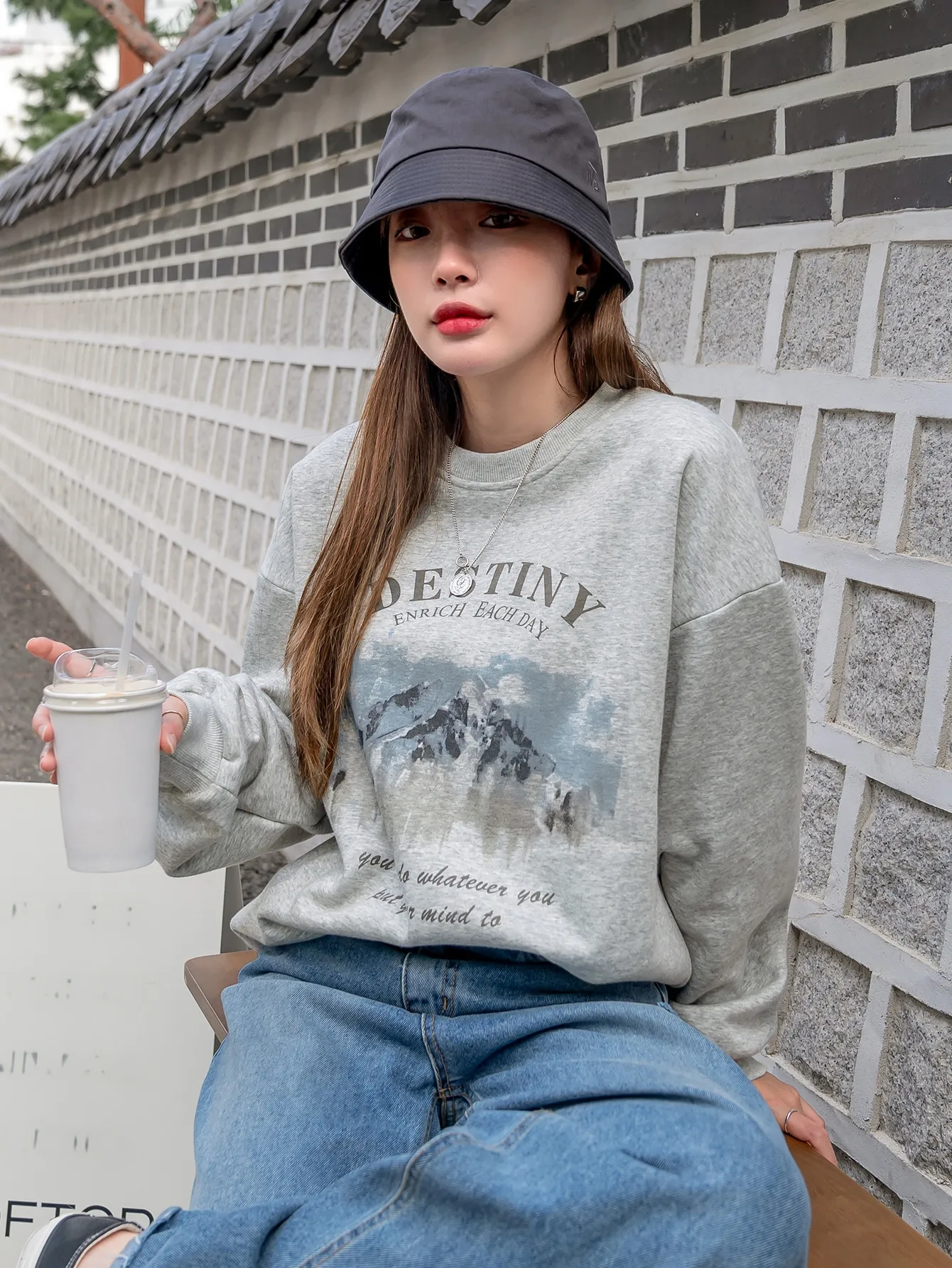 Women Sweatshirt Destiny Enrich Each Day Letter Print Hoodie Korean Casual Streetwear Crewneck Loose Pullover Female Clothes