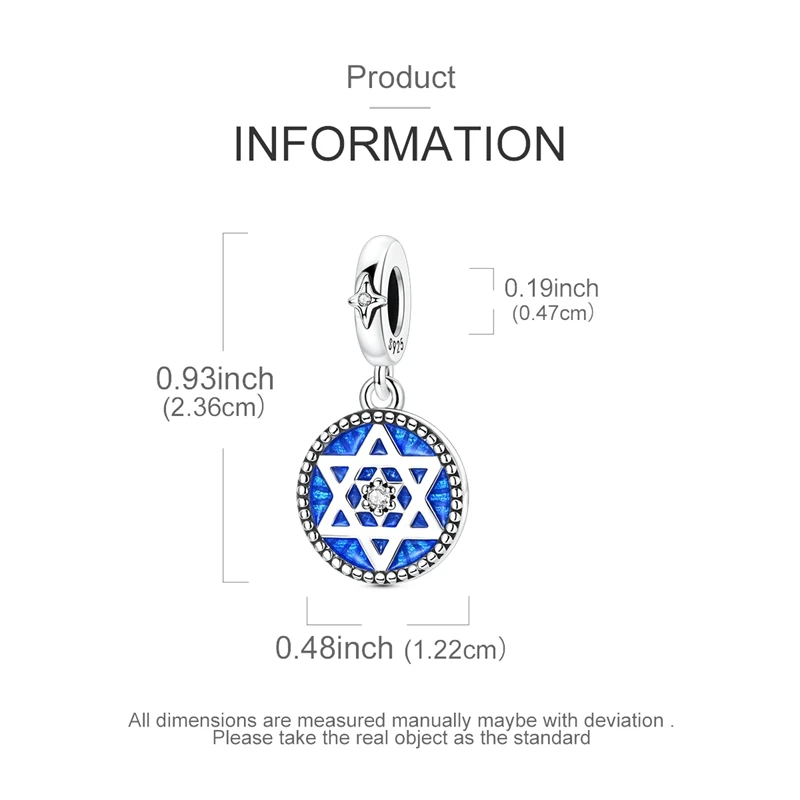 Charms Beads Blue Star of David Blue Enamel Dangle Plata Fit Original 925 Charms Bracelet Beads Religious Jewelry Gift for Women