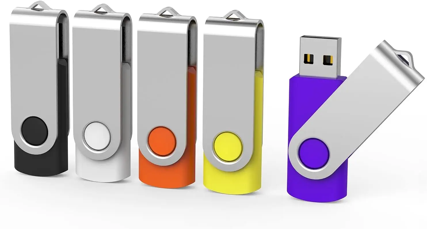 

5 Pack 128GB USB Flash Drive, Mixed Colors (Black Red Yellow White Purple), USB 2.0 Memory Stick for Data Storage