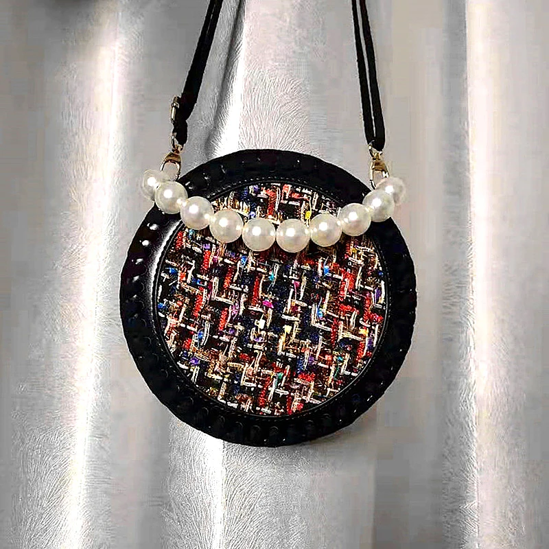 Repuesto de cuero PU hecho a mano de celosía para bolso de punto, accesorios de ganchillo de fondo redondo, bolso DIY de alta calidad a la moda