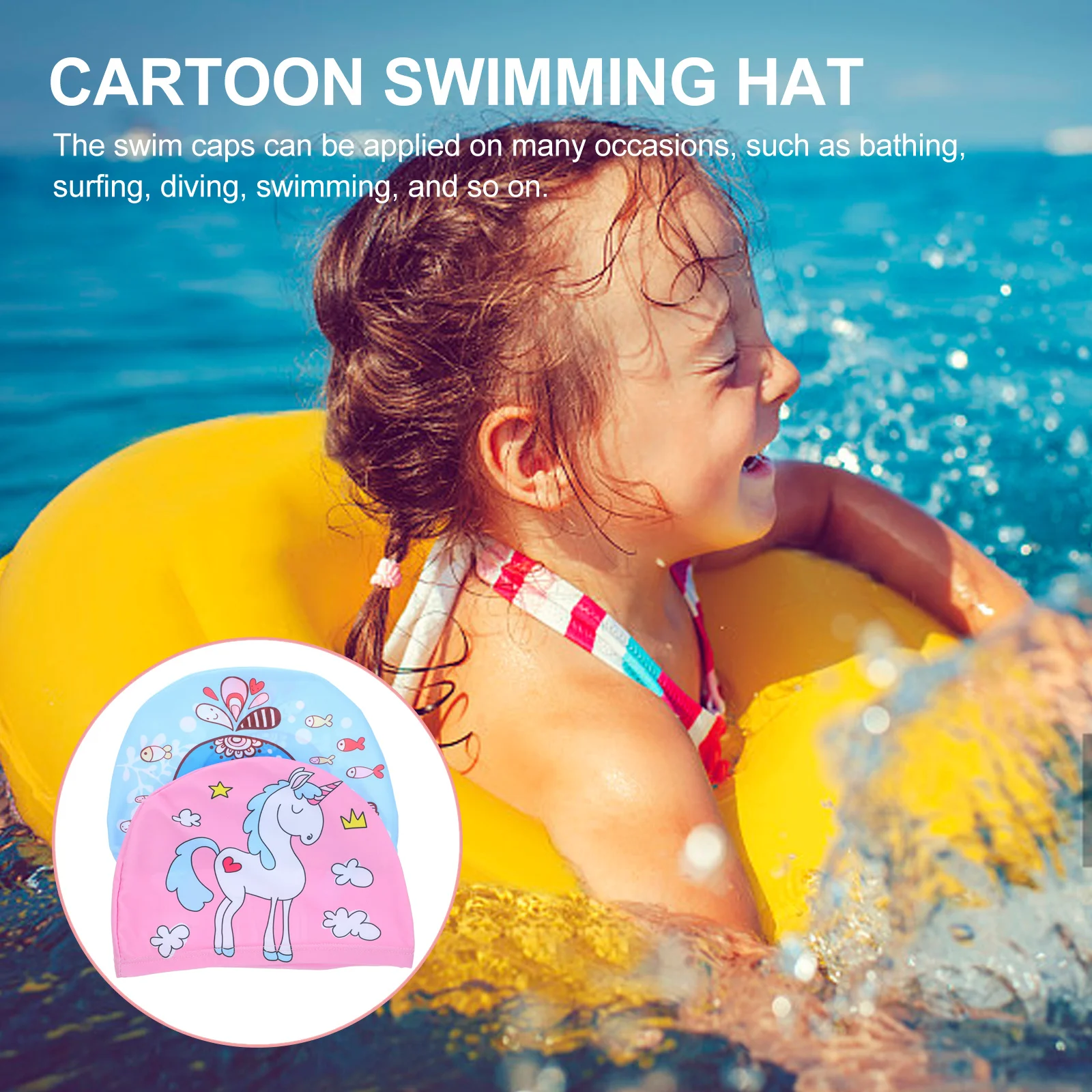 

2Pcs Unisex Cartoon Swim Caps for Teens Easy to Put on and Take Off for Indoor Outdoor Pools Swimming Cap Women