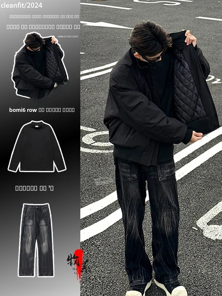 

American Sle Flight Jaet Cotton Suit for Men Winter Faion ort Workwear Coat with Cotton Baseball orm